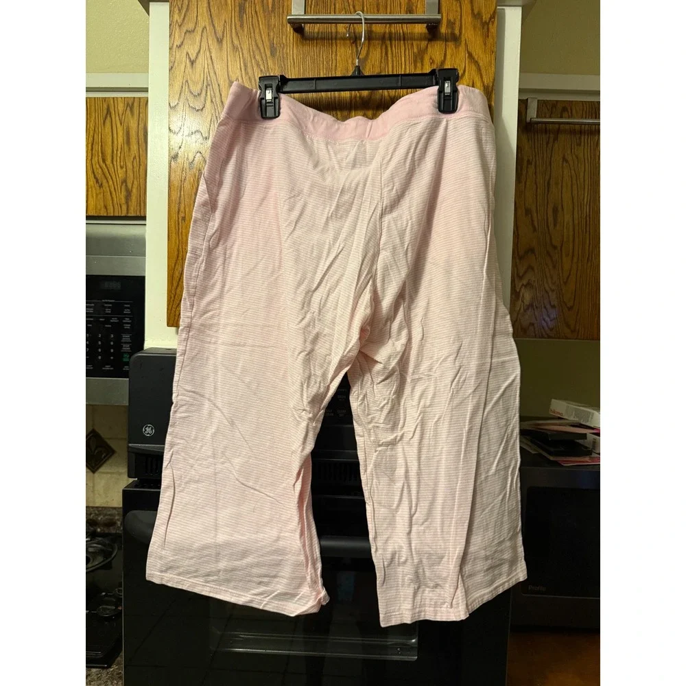 Faded Glory Womens Pink White Striped‎ Pajama Pants Capri Sleepwear XL 16-18